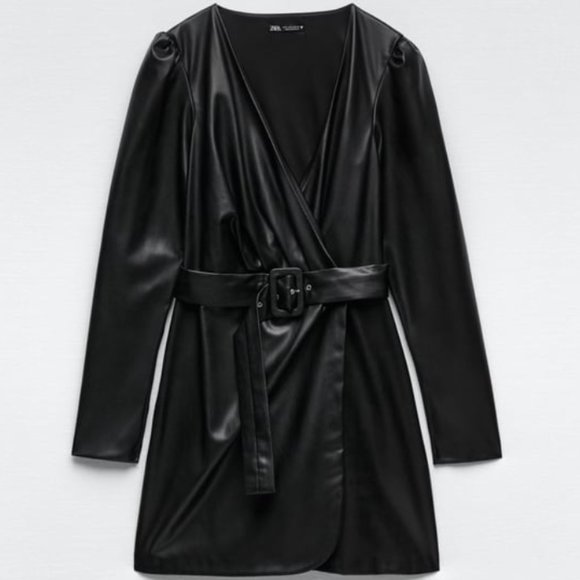 Zara faux leather dress with belt - Picture 3 of 3